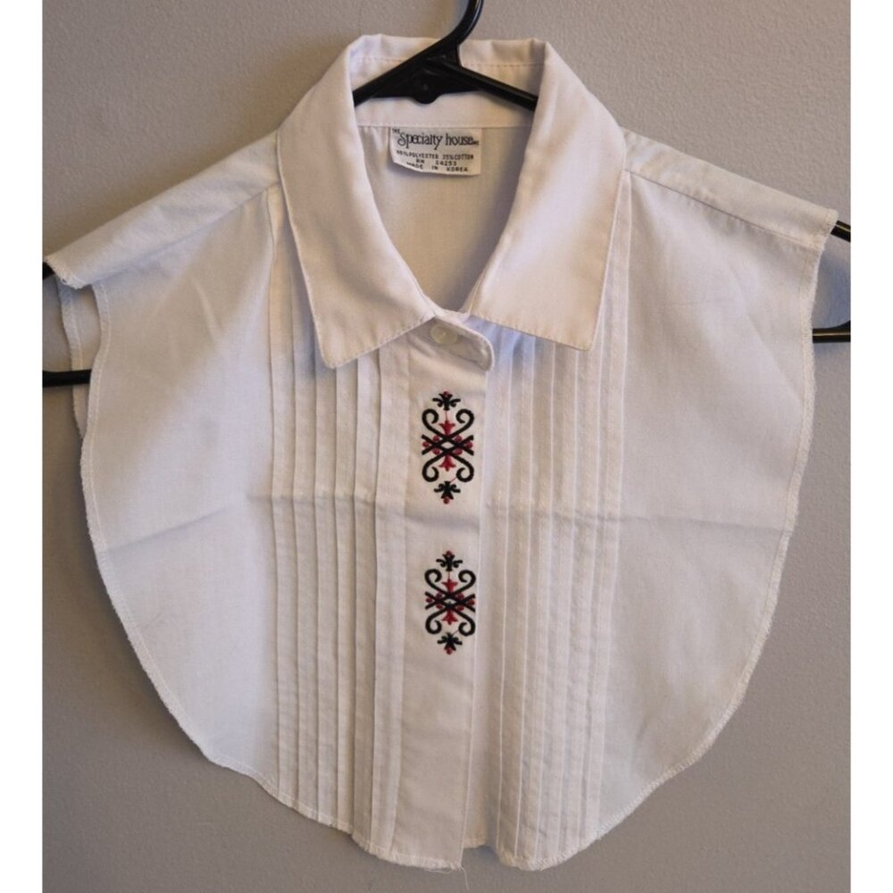 Vintage Womens White Dickie The Specialty House Embroidered Design On Placket